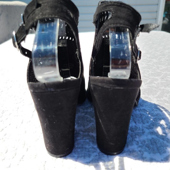 American Eagle Weldon Caged Block Heel Sandal Shoes Black Suede Size 6.5 - Picture 4 of 12